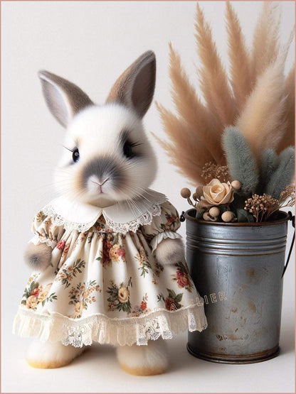 Tableau Lapin & Robe Fleurie