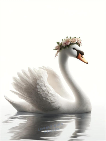 Tableau Cygne & Couronne de Fleurs