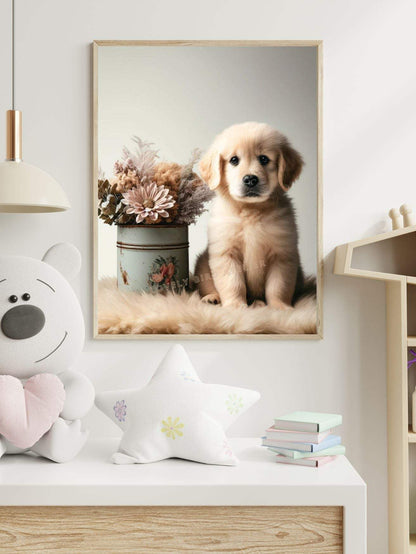 Affiche Chiot & Fleurs