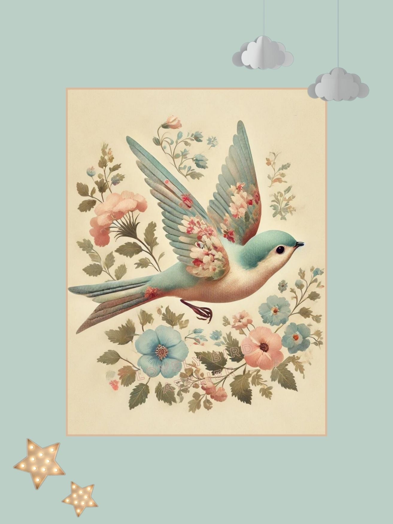 Affiche Oiseau & Motifs Vintage