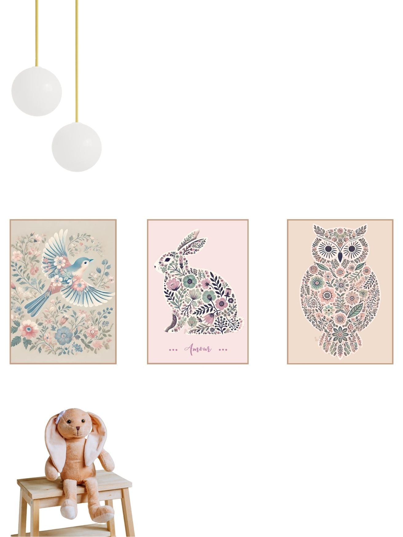 Affiche Oiseau & Motifs Pastel