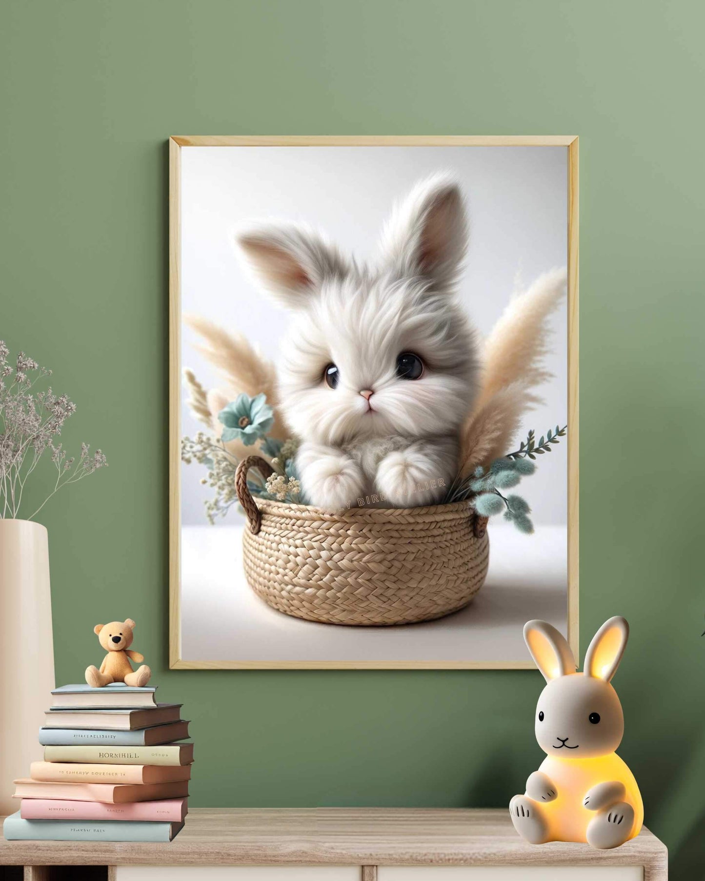 Affiche Lapin & Panier Fleuri