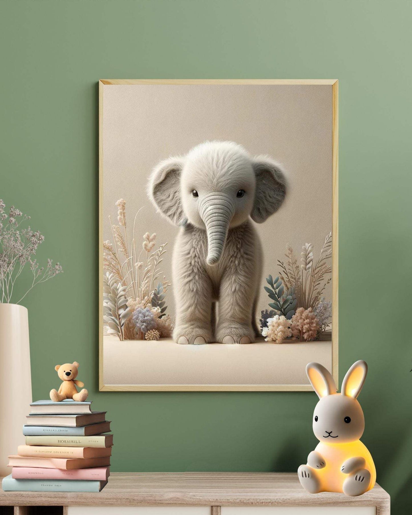 Affiche Éléphant  Fleurs Bleues