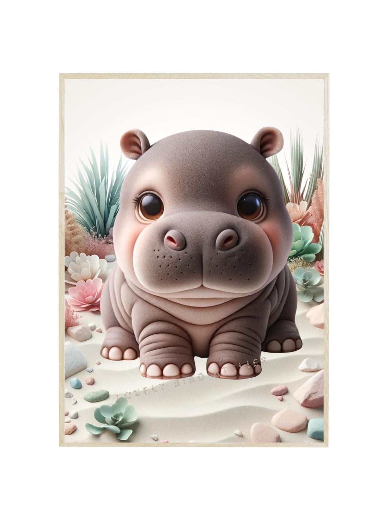 Affiche Bébé Hippo  & Fleurs