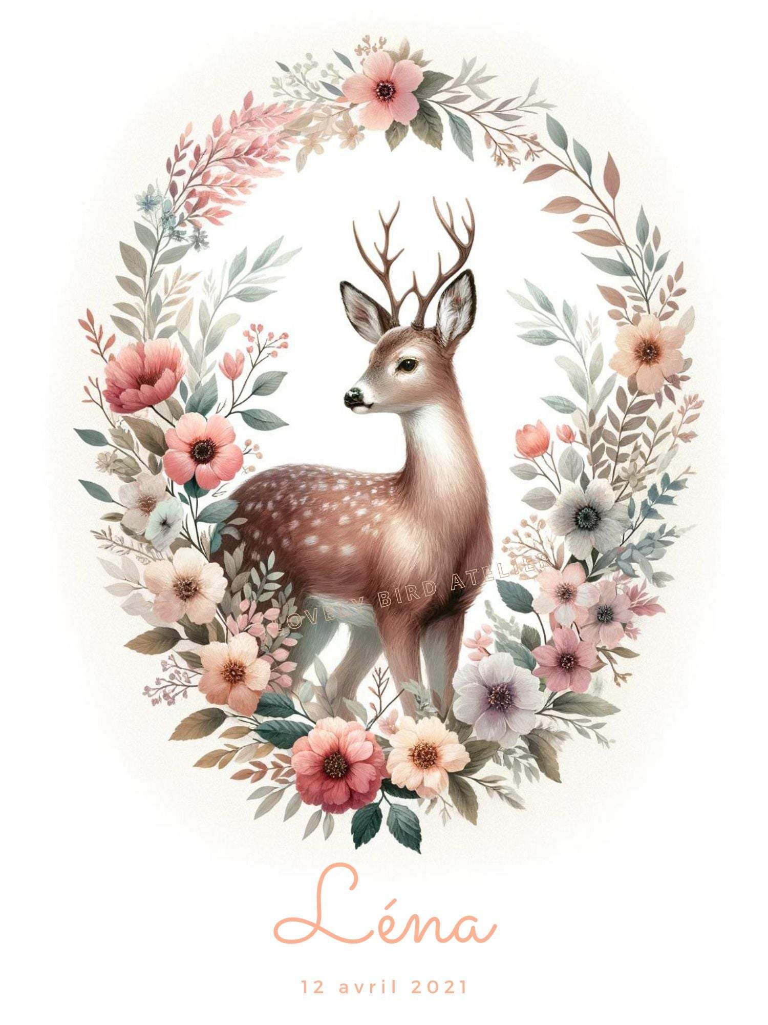 Tableau Biche  & Flore