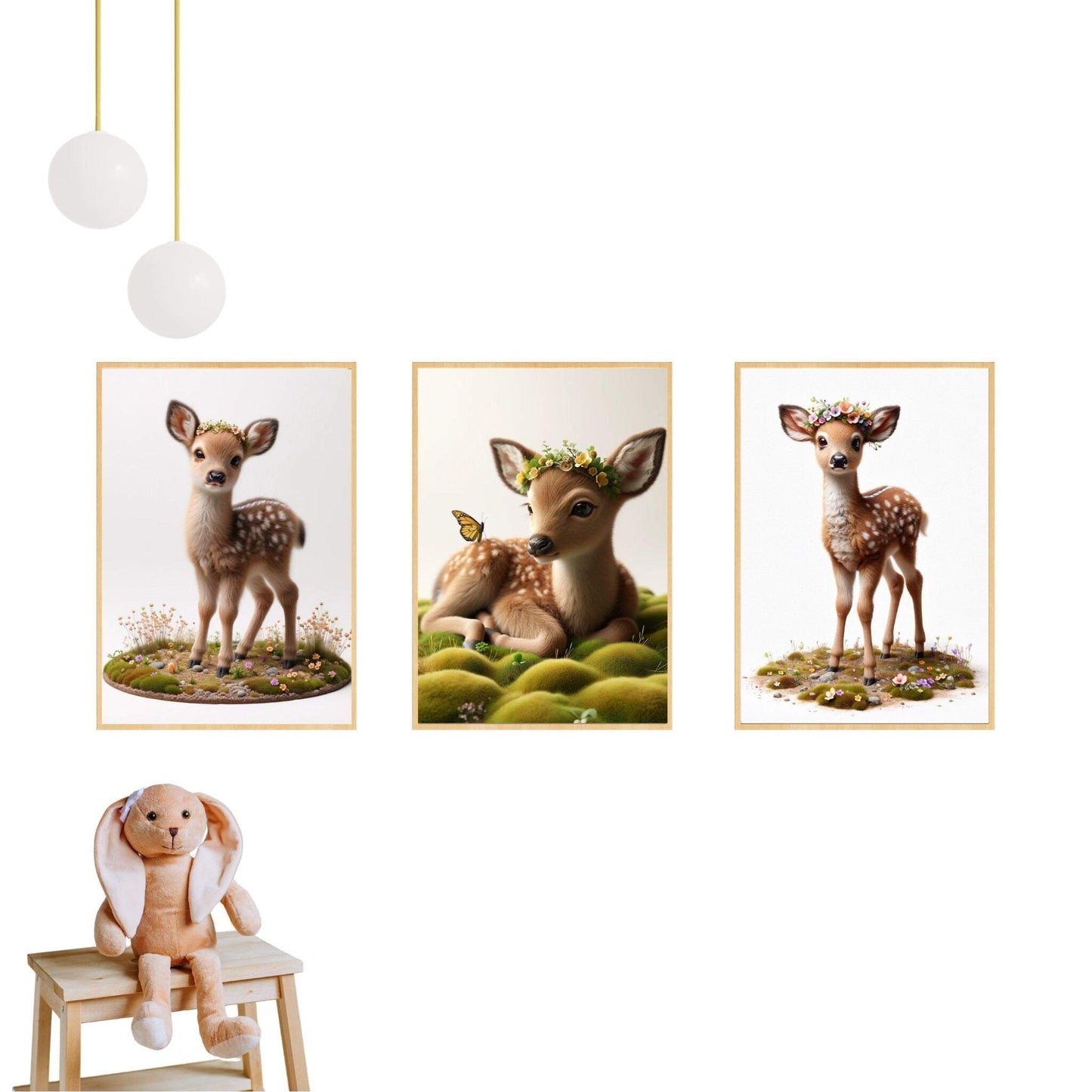 Tableau Biche & Papillon Jaune