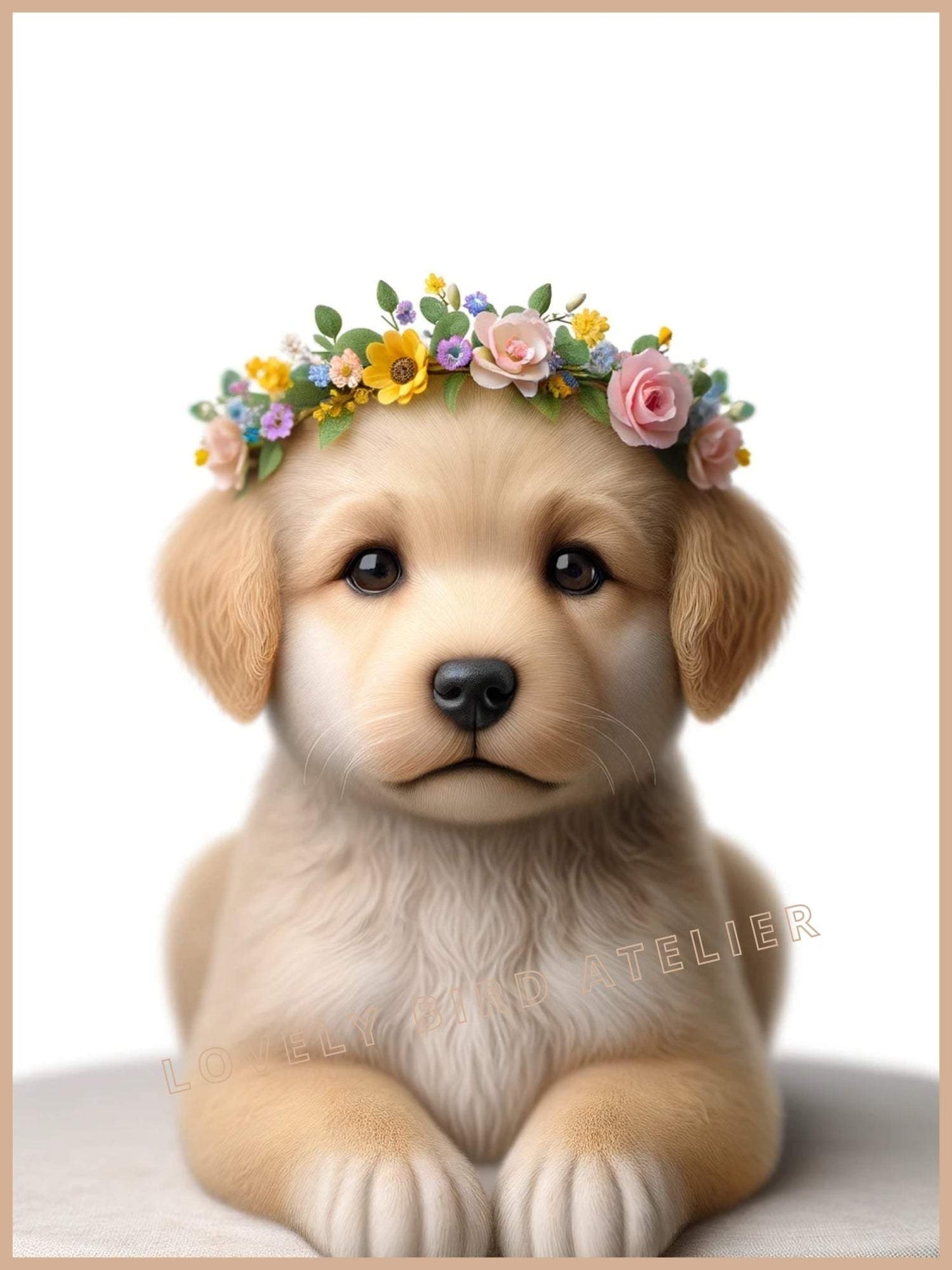 Tableau Chiot Fleuri