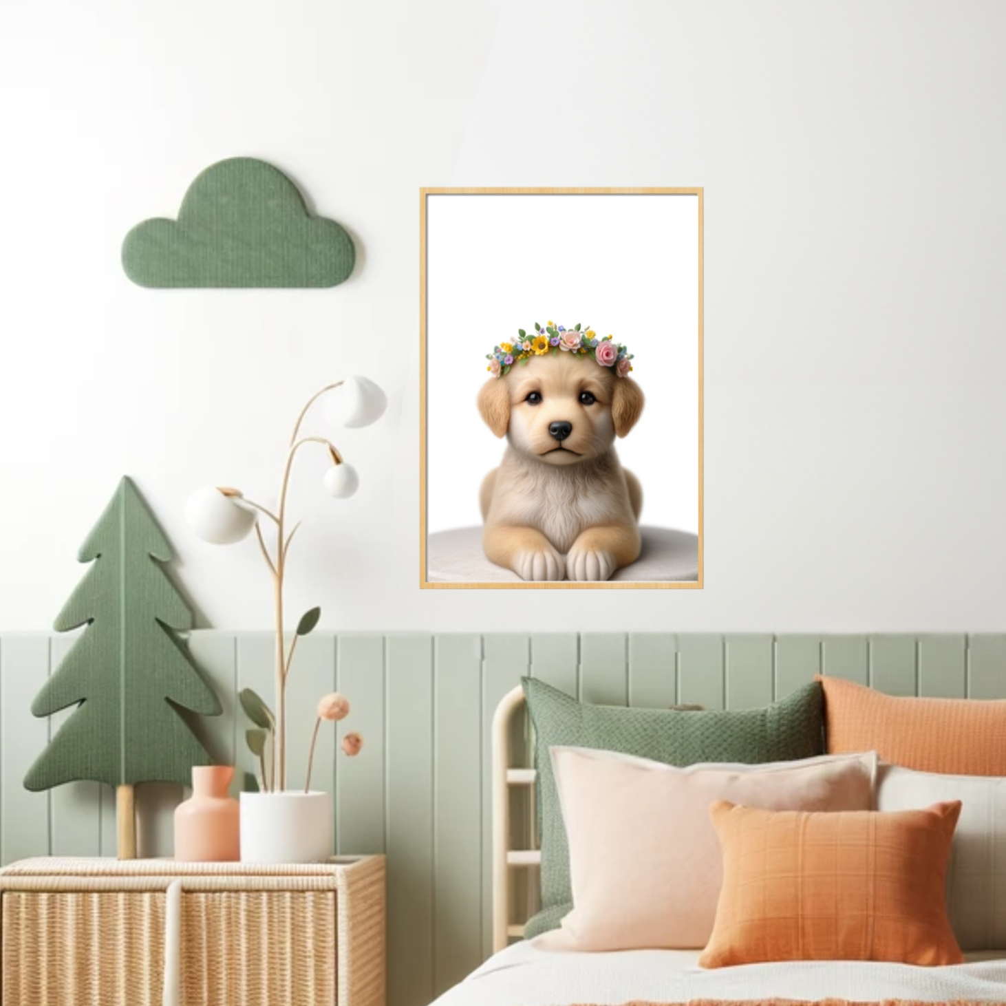 Tableau Chiot Fleuri