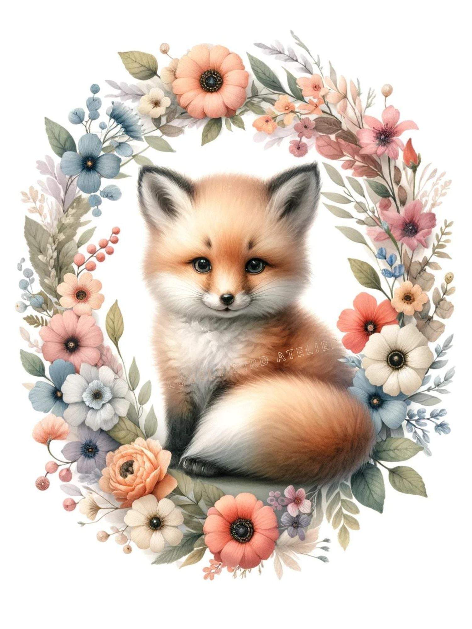 Tableau Renard  & Fleurs