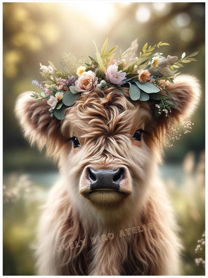 Affiche Vache avec Couronne Fleurie