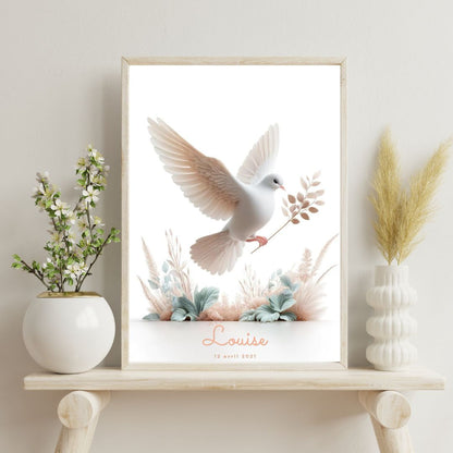 Affiche Colombe & Fleurs Pastel